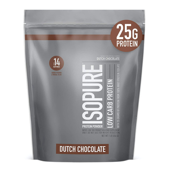 Isopure Dutch Chocolate Whey Isolate Protein Powder with Vitamin C & Zinc for Immune Support, 25g Protein, Low Carb & Keto Friendly, 1 Pound