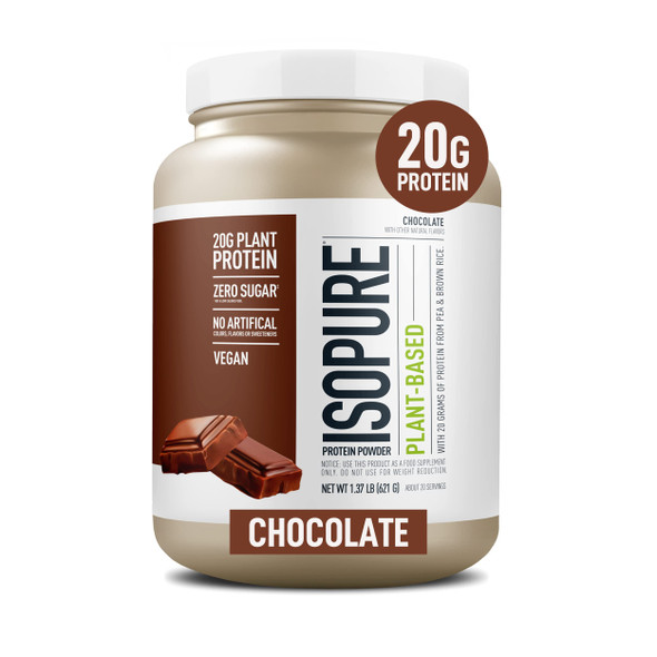 Isopure Chocolate Vegan Protein Powder Monk Fruit Sweetener & Amino Acids, Post Workout Recovery, Sugar Free, Plant Based, Organic Pea Protein, Dairy Free, 22 Servings