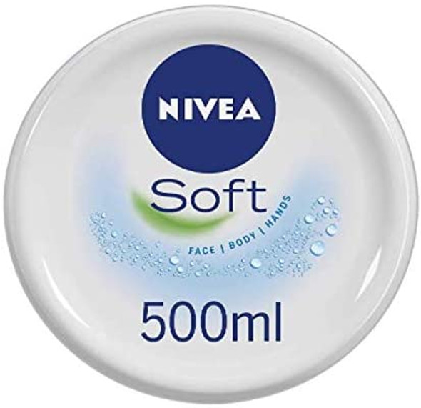 NIVEA Soft (500ml), A Moisturising Cream for Face, Body and Hands with Vitamin E and Jojoba Oil, Hand Cream Moisturises Deeply, All-Purpose Day Cream