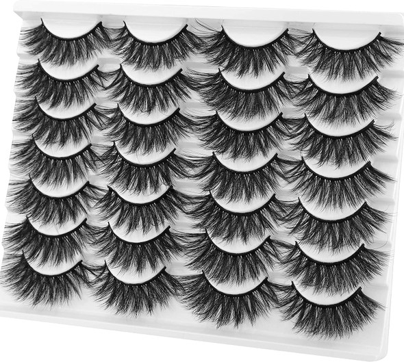 14 Pairs Wispier False Eyelashes FANXITON Fluffy Fake Eyelashes Faux Mink 3D Lashes Pack