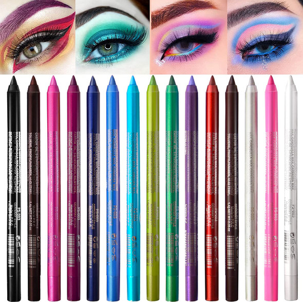 15 Colored Eyeliners Pen Set, Colored Eyeliner Pencils Pearl Eyeliner Kit Glitter Eye Liners for Women, Eye Shadow Pencil, Lip Liner, PARAMISS Professional Eye Makeup Set with Cosplay Makeup