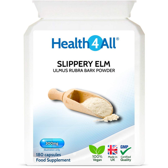 Slippery Elm 300mg 180 Capsules (V) Digestive Health. Acid Reflux Support. Vegan. Made in The UK by Health4All