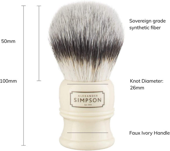 Alexander Simpson Trafalgar Synthetic Shaving Brush - Simpson Shaving Brushes - Faux Ivory Handle (T3)