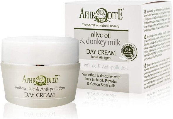 Aphrodite skincare natural olive oil cosmetics with donkey milk Anti-Wrinkle & Anti-Pollution Day Cream - Daily Morning Treatment to Calm the Skin (50 ml / 1.70 fl oz)