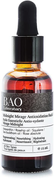 BAO Laboratory Midnight Mirage Antioxidation Facial Oil: Vitamin E Oil For Skin, Anti-ageing Skin Repair and Antioxidant Night Oil with 100% Natural Astaxanthin, Rosehip Oil, Squalane for Women (15ml)
