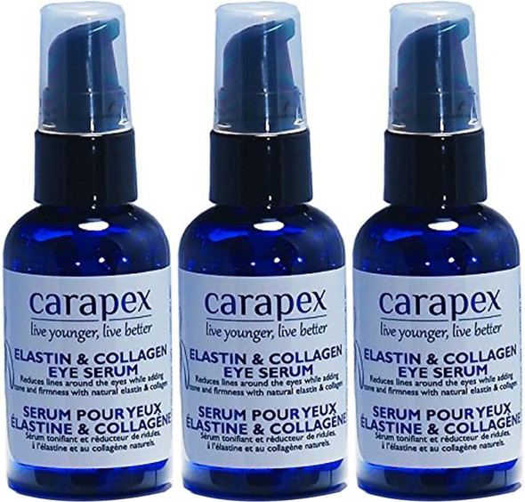 Carapex Elastin & Collagen Anti Aging Serum, for Wrinkles, Dark Circles and Puffiness, Fragrance Free, Paraben Free for Sensitive Skin (3-Pack)