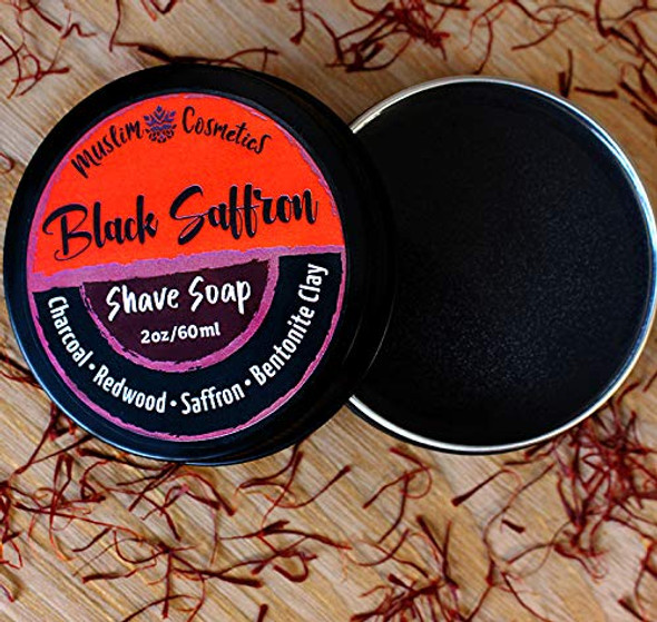 Charcoal Shave soap - Redwood and Saffron - Mens Natural solid shaving cream - Moisturizing/Vegan/Shaving soap // Made in Canada - Muslim Cosmetics - Black Saffron 2oz