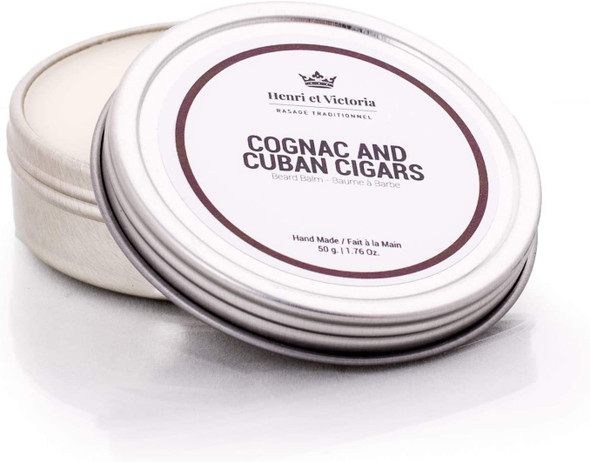 Cognac and Cuban Cigars Beard Balm | Hand made in Canada by Henri et Victoria | Moisturizing, Non Greasy, Simple and Effective Ingredients | 50g (1.76 oz)