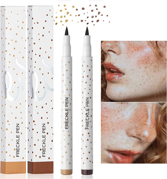 DAGEDA Colors Freckle Pen, 2Pcs Natural Lifelike Freckle Makeup Pen Waterproof Long-lasting Magic Freckles Makeup Tool for Natural Effortless Makeup (Light Brown+Dark Brown)
