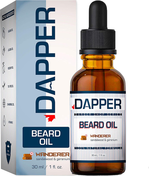 DAPPER Leave-in Beard Oil Conditioner | Attain The Best Look & Feel For Your Beard, Moustache & Skin With Our 100% Natural Formula | Wanderer Scent (Sandalwood & Geranium) | 30ml - 1oz