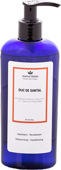 Duc de Santal Beard Wash Body Wash For Men | Hand Made in CANADA by Henri et Victoria | Moisturizing and soothing | 8oz