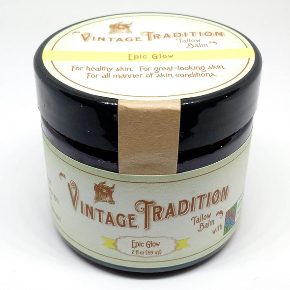 Epic Glow Beef Tallow Balm  Glow Boosting Moisturizer with Lavender Oil, Myrrh Oil, Manuka Face Oil, and Fish Oils  Beef Tallow for Skin Care from Head to Toe by Vintage Tradition, 2 fl. oz.