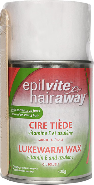 Epil-Vite/Hair Away - Lukewarm Wax with Vitamin E and Azulen Kit, 500 g + 1 Pellon Roll + 1 Wood Spatula