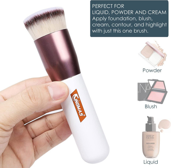 Foundation Brush, Premium Flat Top Kabuki Makeup Brush for Liquid, Blending, Cream, Powder,Blush Buffing Stippling Face Makeup Tools White