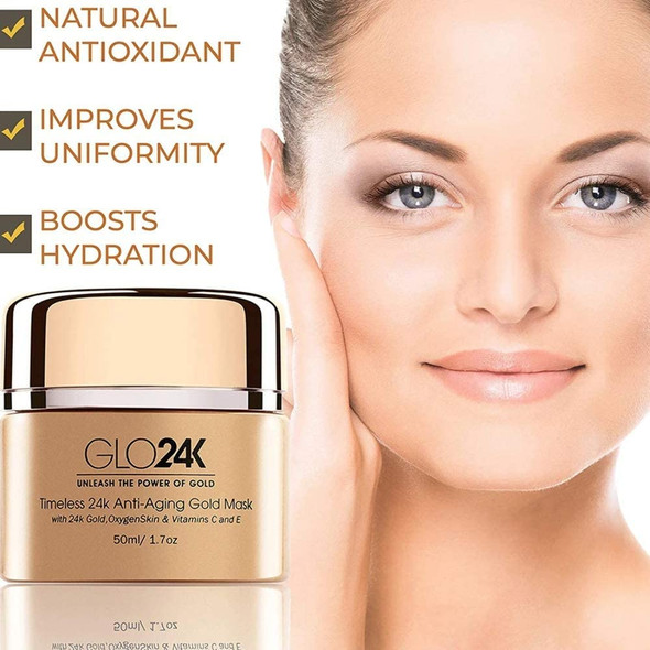 GLO24K Timeless 24k Anti-Aging Gold Mask with 24k Gold,OxygenSkin & Vitamins C and E