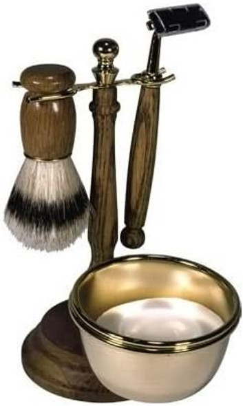 Harry D Koenig Men's 4-Piece Shave Set in Wood and Chrome 1-Count