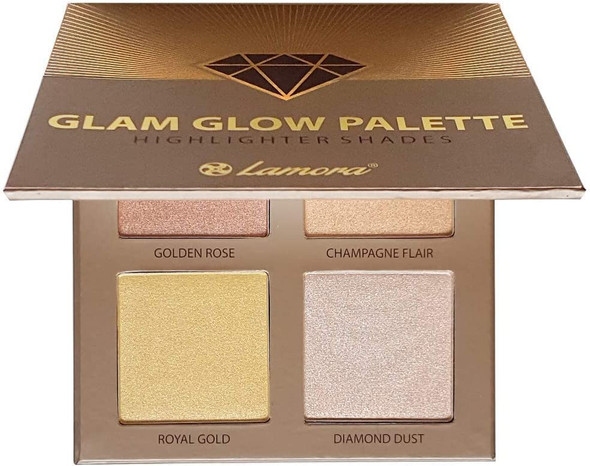 Highlighter Makeup Palette Face Powder Kit - With Mirror For Light To Medium Dark Skin - 4 Highly Pigmented Shimmer Colors For Highlighting and Contouring - Vegan, Cruelty Free And Hypoallergenic
