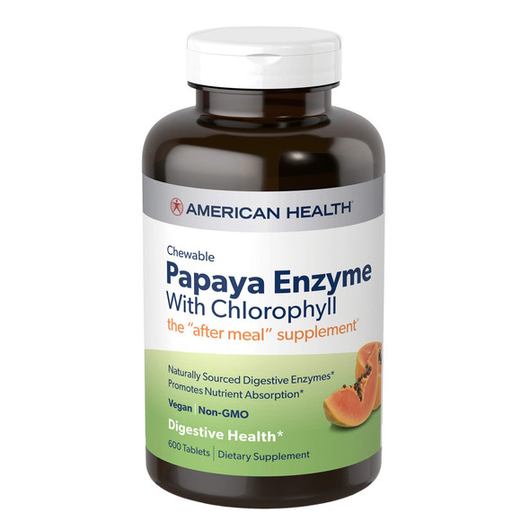 American Health Papaya Enzyme With Chlorophyll Chewable Tablets, 600 Count