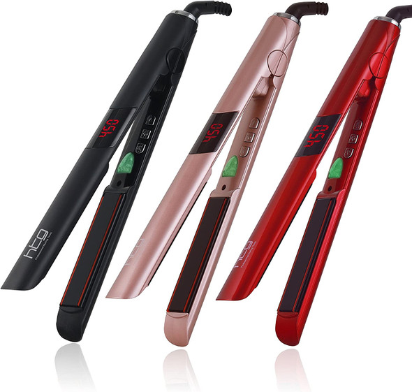 HTG Hair Flat Iron Digital Ceramic Hair Straightener With Ceramic Tourmaline Plates Negative ion World Wide Voltage Hair Flat Iron HT096 (Red)