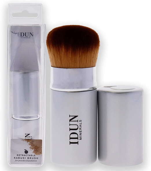 IDUN Minerals Retractable Kabuki Brush - Blend/Buff Powder Foundation For A Smooth/Flawless Finish - Premium Quality Synthetic Taklon Bristles - 100% Vegan, Hypoallergenic, Cruelty Free - No Shedding