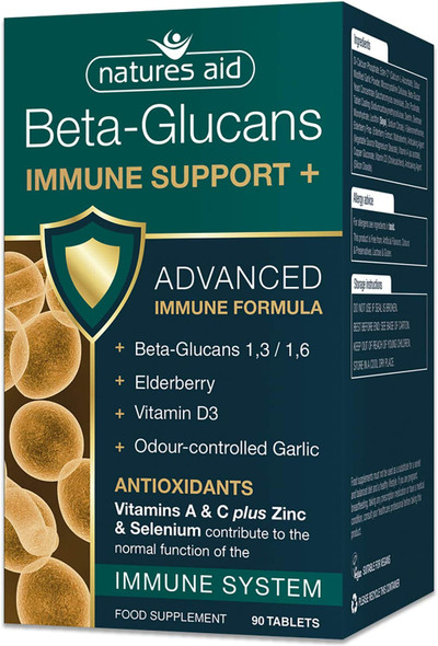 Natures Aid Beta-Glucans Immune Support + 90 Tablets (Award-winning Formula, with Beta Glucans (1,3/1,6), Elderberry, Vitamin D3 and Odour-controlled Garlic, Vegan Society Approved, Made in the UK)