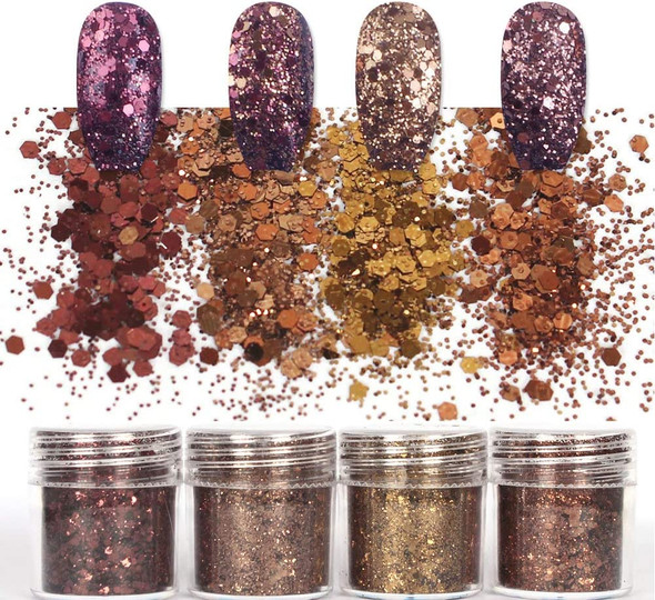 Laza 12 Colors 120g Nail Art Acrylic Nails Glitter Mixed Powder Retro Copper Sequins Iridescent Flakes Paillette Sparkles Tips for Cosmetic Face Eyes Body Hair - Golden Age