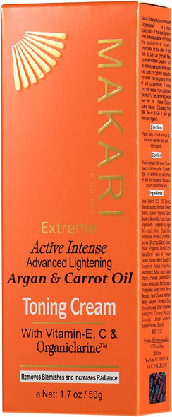 Makari Extreme Carrot & Argan Oil Facial Toning Cream 1.7oz - Lightening, Brightening & Tightening Moisturizer with Organiclarine - Anti-Aging Whitening Treatment for Dark Spots, Acne