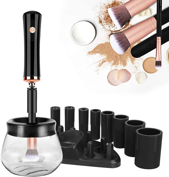 Makeup Brush Cleaner and Dryer, Lemcrvas Professional Electronic Makeup Brushes Spinner Comestic Brushes Cleaning Tool with 8 Rubber Collars, Easy Wash and Fast Dry