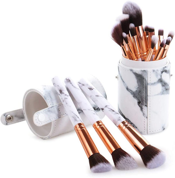 MetCuento 15 Pcs Makeup Brush Sets Marble Makeup Brushes Cosmetic Foundation Brush Powder Brush Eyeshadow Brush with Bag