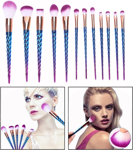OFKPO 12 PCS Makeup Bristles Brushes Set Colorful Rainbow Make Up Brushes Set