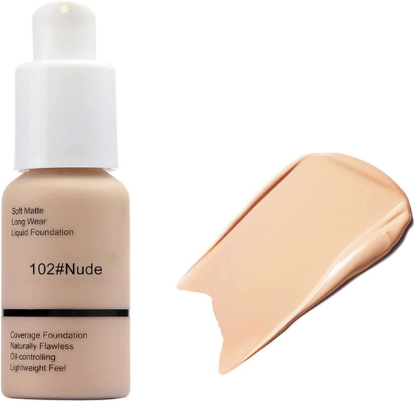 Ownest Matte Oil Control Concealer Foundation Cream,Long Lasting Waterproof Matte Liquid Foundation,102 Nude -30ml