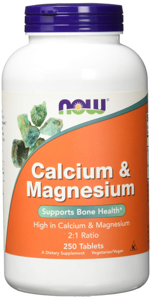 Now Foods Calcium and Magnesium I Ratio 2 to 1 I Highly Potentiated I 250 Tablets I Vegetarian I Vegan