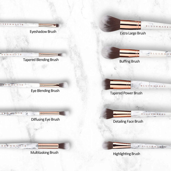 Pro Makeup Brush Set, 10pcs Complete Synthetic Kabuki Eye Shadow Concealer Make Up Brushes Beautiful Crystal Handle(marble)