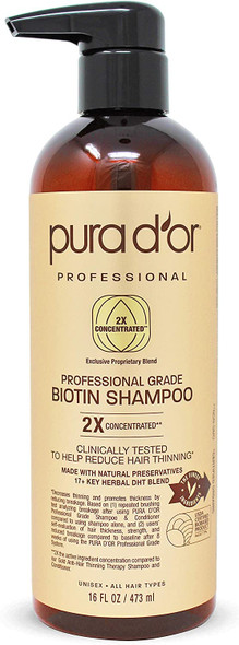 PURA D'OR Professional Grade Thickening Shampoo Clinically Tested Hair Thinning Therapy Super Concentrated for Maximum Results, Sulfate Free Natural & Organic Ingredients, Men & Women, 473 ml