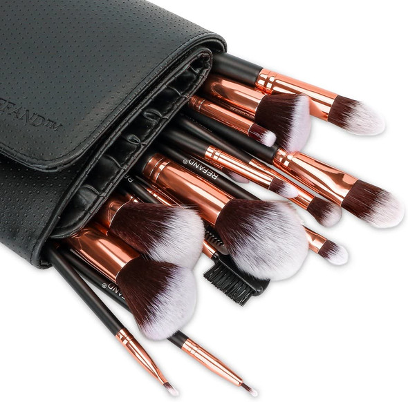 Refand Makeup Brushes Premium Makeup Brush Set Professional Makeup Kit with Pu Leather Storage Bag Rose Gold Black 18 pcs