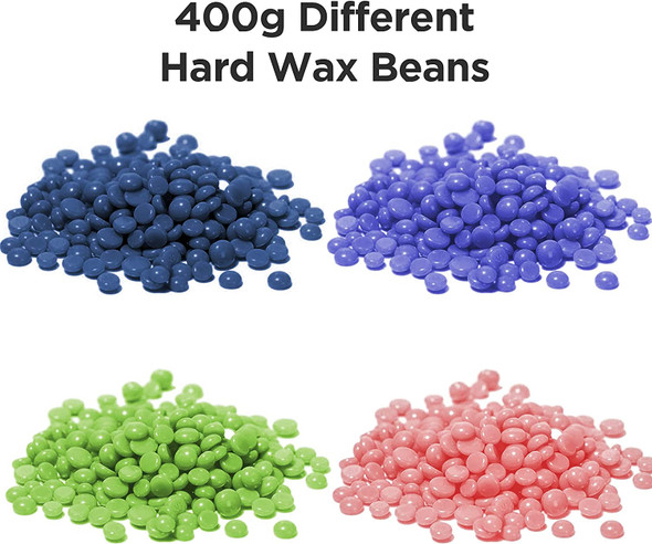 RioRand 4Pack Different Hard Wax Beans with Wax Pot and Wax Applicator Sticks
