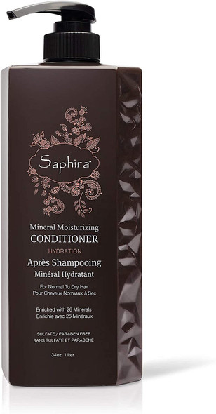 Saphira Mineral Moisturizing Conditioner, for Normal to Dry Hair, Sulfate and Paraben Free, 34oz / 1 Liter