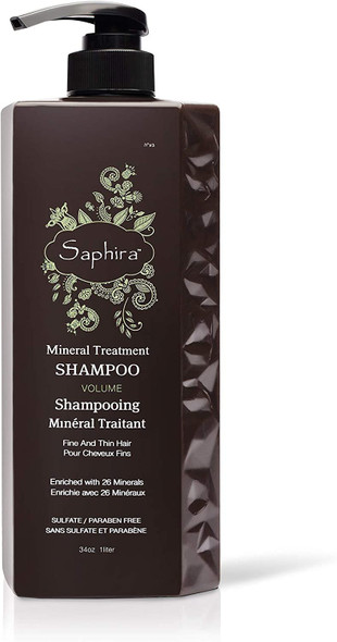 Saphira Mineral Treatment Shampoo, Volume for Fine and Thin Hair, 26 Dead Sea Minerals, Sulfate Paraben Free, 34oz / 1 Liter