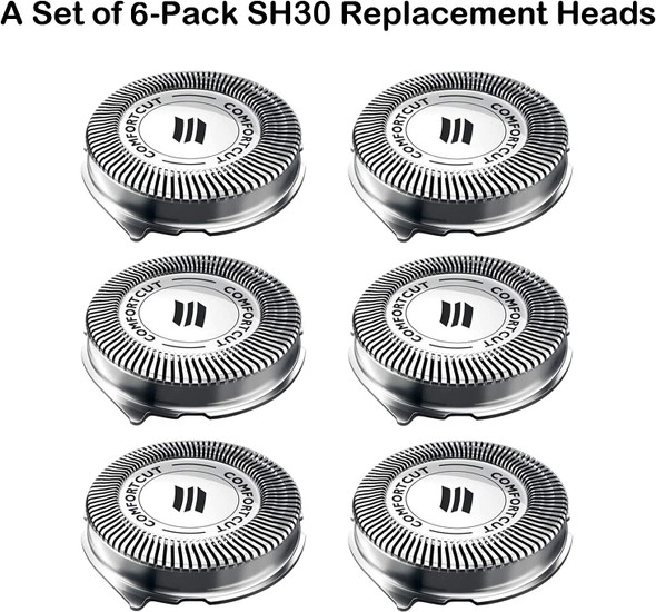 SH30 Replacement Heads for Philips Norelco Series 3000, 2000, 1000 Shavers and S738 Click and Style, ComfortCut Shaving Heads 6 Pack