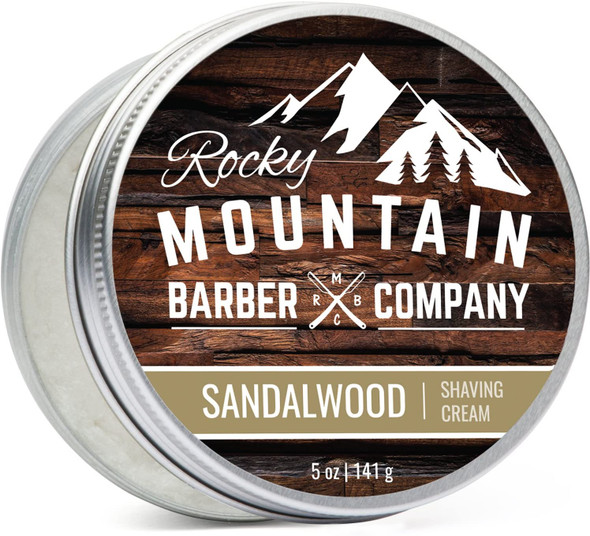 Shaving Cream for Men - Canadian Made With Sandalwood Essential Oil - Hydrating, Rich & Thick Lather for All Skin Types by Rocky Mountain Barber Company - 5 Ounce Tin