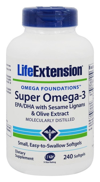 Life Extension Super Omega-3 EPA/DHA with Sesame Lignans & Olive Fruit Extract, 240 Softgels
