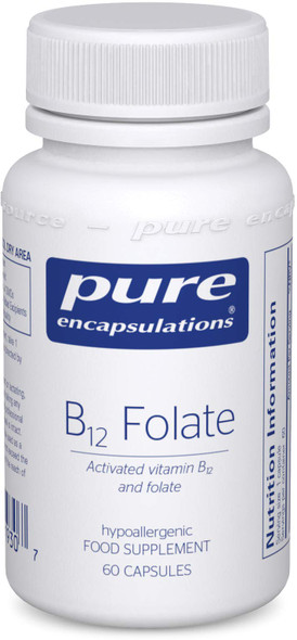 Pure Encapsulations - Activated Vitamin B12 and Folate - Methylcobalamin/L-5-methyltetrahydrofolate (L-5-MTHF) Tiredness and Fatigue Supplement - 60 Capsules