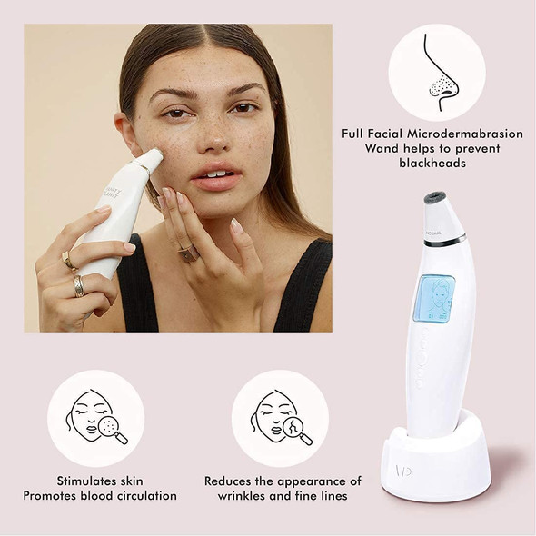 Vanity Planet Exfora Microdermabrasion Wand - Acne Treatment with LED Display, 4 Interchangeable Heads, Dual Charging Mode, Facial Cleanser for All Skin Types