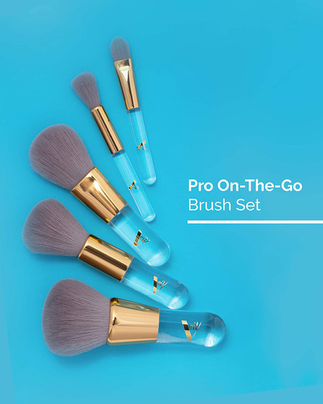 Veil Cosmetics Pro On The Go 5 Piece Makeup Brush Set | Vegan Travel Size Professional Makeup Brushes | 100% Synthetic Bristles