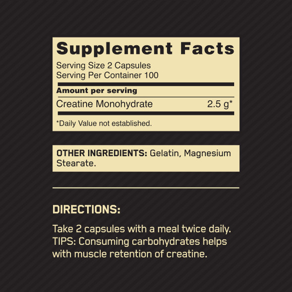 Optimum Nutrition Micronized Creatine Monohydrate Capsules, Keto Friendly, 2500mg, 200 Capsules