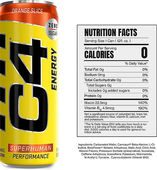 C4 Original Sugar Free Energy Drink | Orange Slice | Pre Workout Performance Drink With No Artificial Colors Or Dyes,12 Fl Oz (Pack Of 12)