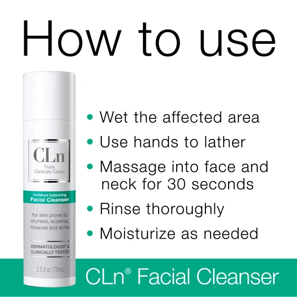 CLn® Facial Cleanser - Sensitive Skin Facial Cleanser, For Skin Prone to Dryness, Eczema, Rosacea, and Acne  Designed for the Delicate Skin of The Face (3.4 fl oz)