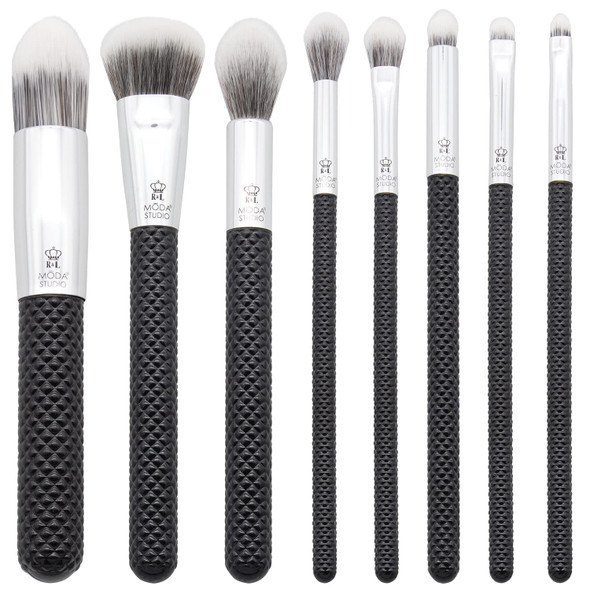 MODA Studio 8pc Makeup Brush Set, Includes - Tapered Kabuki, Complexion, Accentuate, Eye Shader, Large Crease, Smokey Eye, Eye Detail, and Iip Brushes (Backstage)