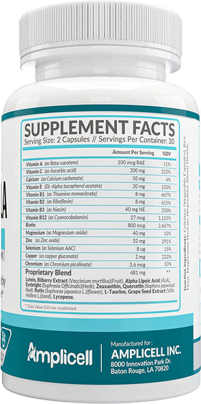 Eye Formula Vision Support - 60 Eye Vitamin Capsules - Daily Eye Vitamins with Lutein & Zeaxanthin - All-in-One Eye Health Supplement w/ Vitamin A, Vitamin E, Zinc, Calcium & More for Optimum Eye Care