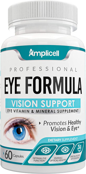Eye Formula Vision Support - 60 Eye Vitamin Capsules - Daily Eye Vitamins with Lutein & Zeaxanthin - All-in-One Eye Health Supplement w/ Vitamin A, Vitamin E, Zinc, Calcium & More for Optimum Eye Care